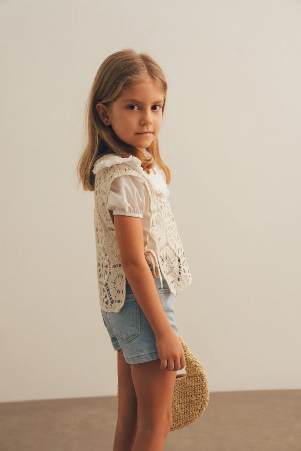 Beige Knitted Vest and Shorts Set
