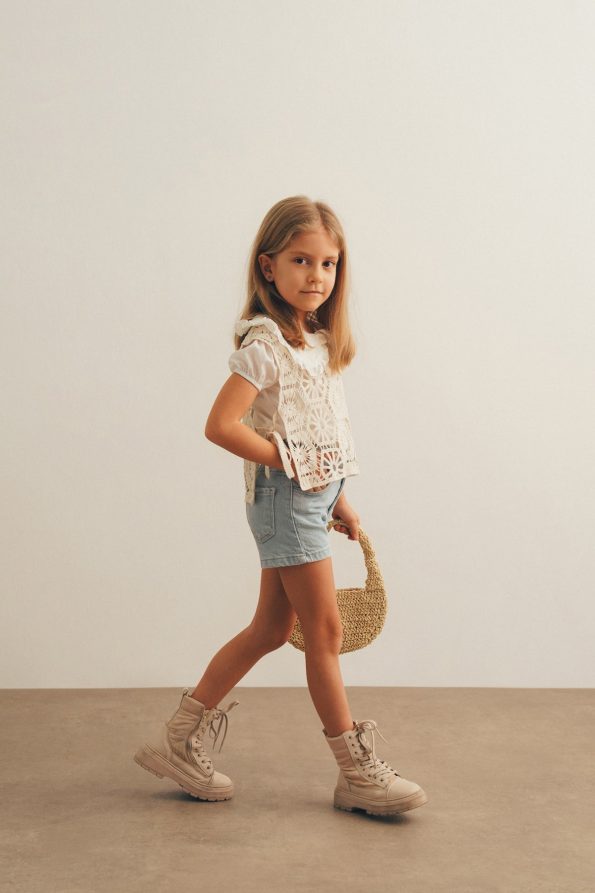 Beige Knitted Vest and Shorts Set