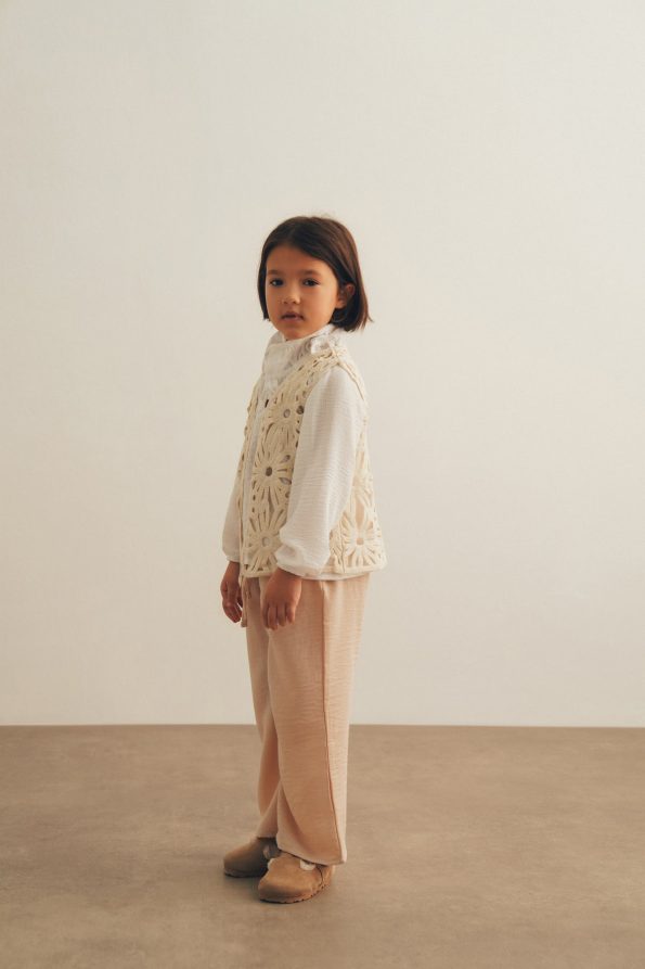 Beige Knit Vest Detailed 3-Piece Set