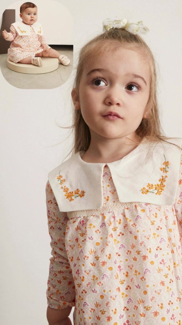 Maya And Luca Bloomy Spring Patterned Long Sleeve Orange Dress