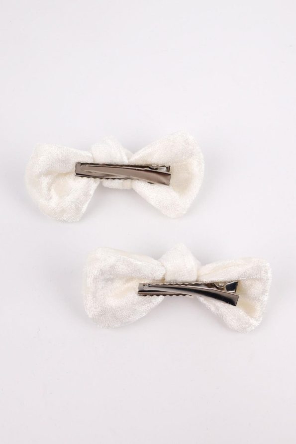 White Velvet Hair Clips for Girls - Set of 2