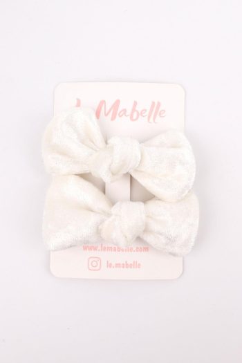 White Velvet Hair Clips for Girls - Set of 2