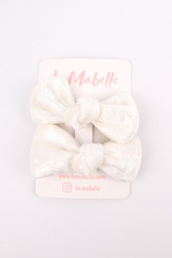 White Velvet Hair Clips for Girls - Set of 2