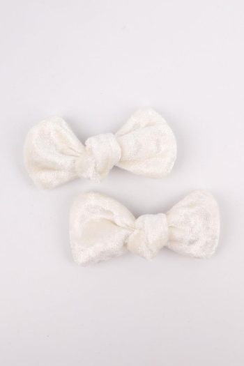 White Velvet Hair Clips for Girls - Set of 2