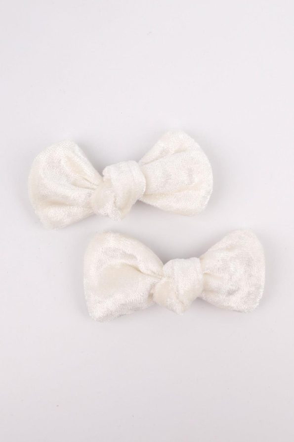 White Velvet Hair Clips for Girls - Set of 2