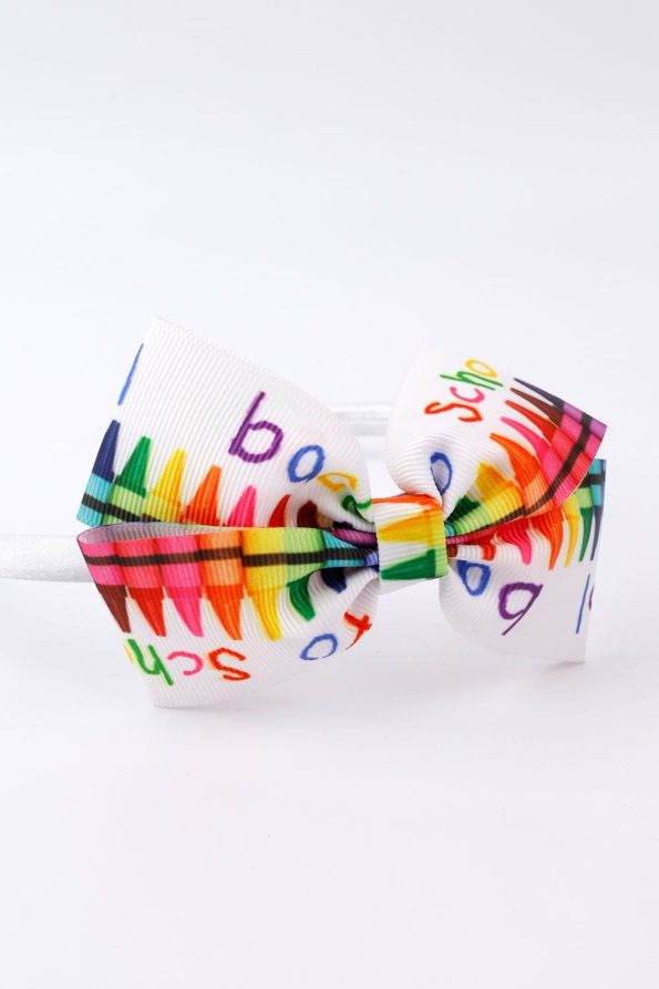 White Back To School Printed Headband for Girls