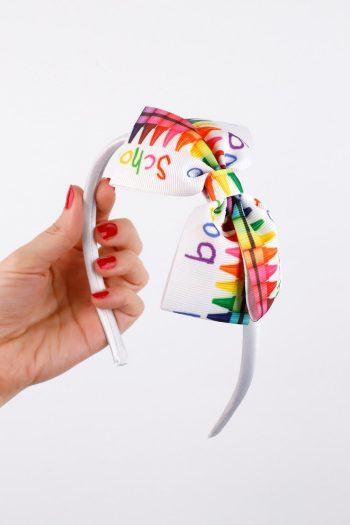 White Back To School Printed Headband for Girls