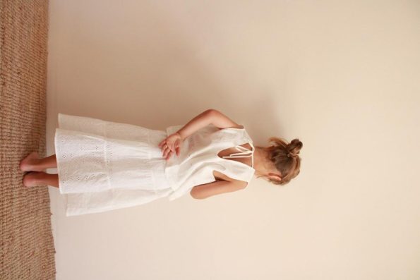White Embroidered Back-Tie Girls' Set