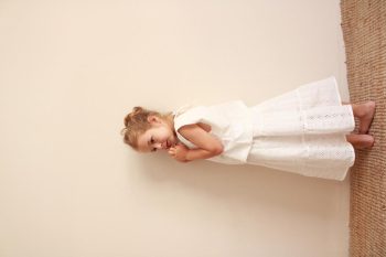 White Embroidered Back-Tie Girls' Set