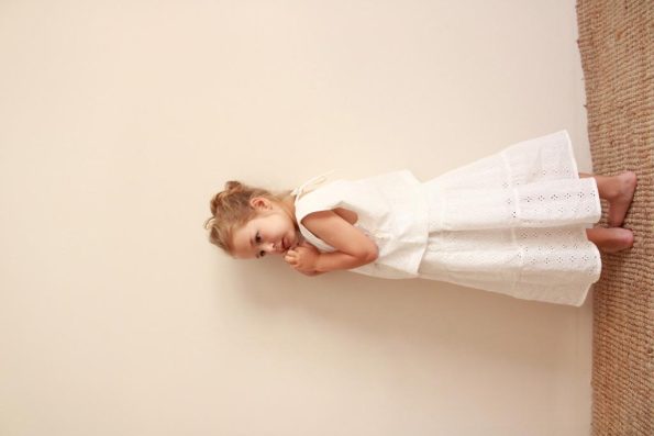 White Embroidered Back-Tie Girls' Set