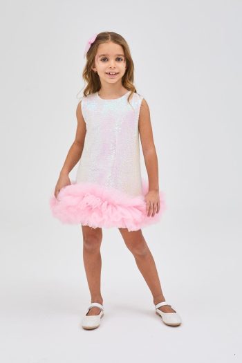 White Tulle and Sequin Dress for Girls - Evie