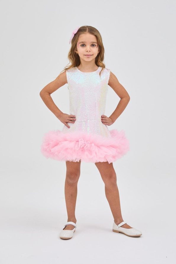 White Tulle and Sequin Dress for Girls - Evie