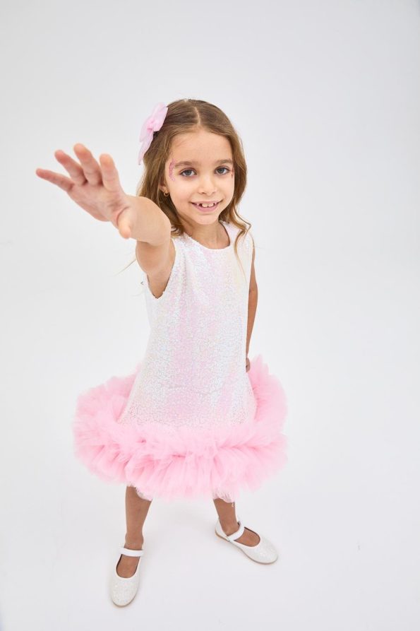 White Tulle and Sequin Dress for Girls - Evie