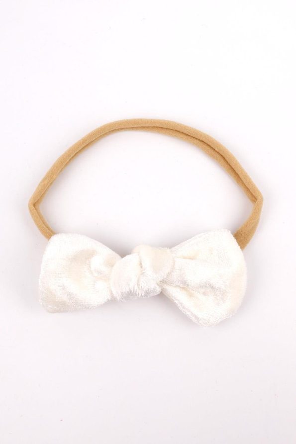 White Velvet Bow Hairband for Girls