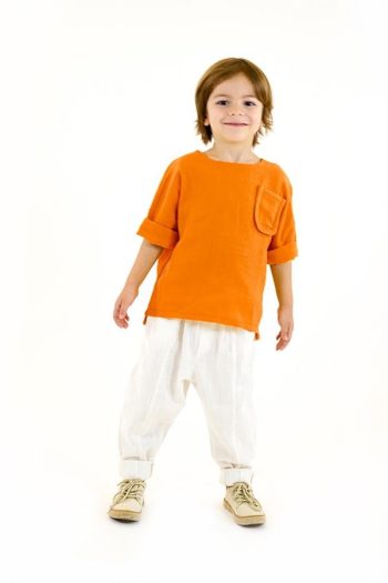 White Linen Carrot Pants + Orange Muslin Shirt