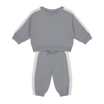 White Contrast Gray Sweatshirt and Pants Set