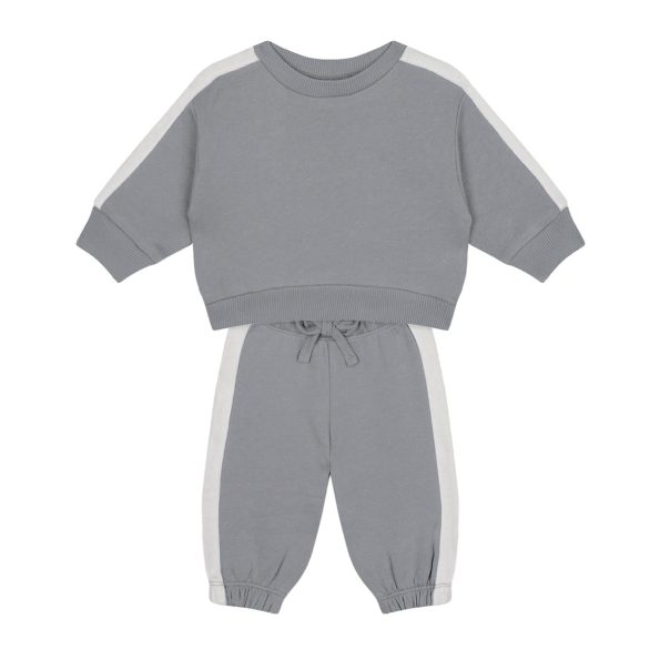 White Contrast Gray Sweatshirt and Pants Set