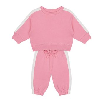 Pink Sweatshirt and Pants Set with White Contrast
