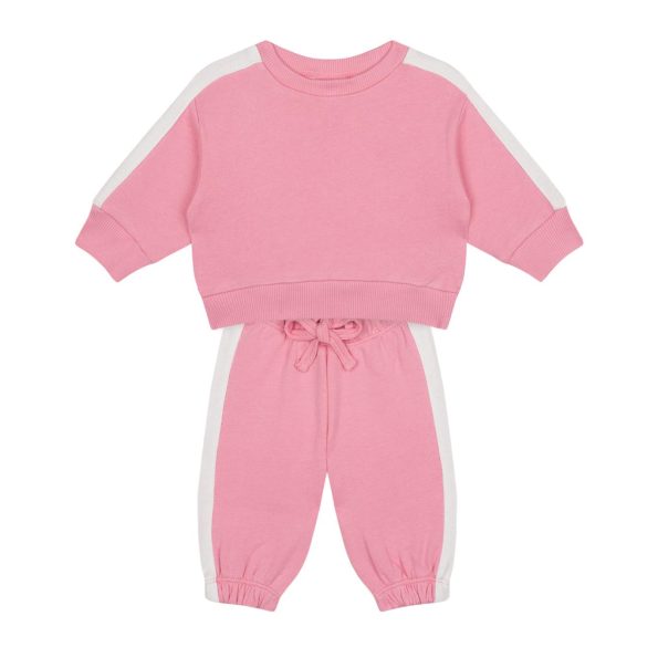 Pink Sweatshirt and Pants Set with White Contrast