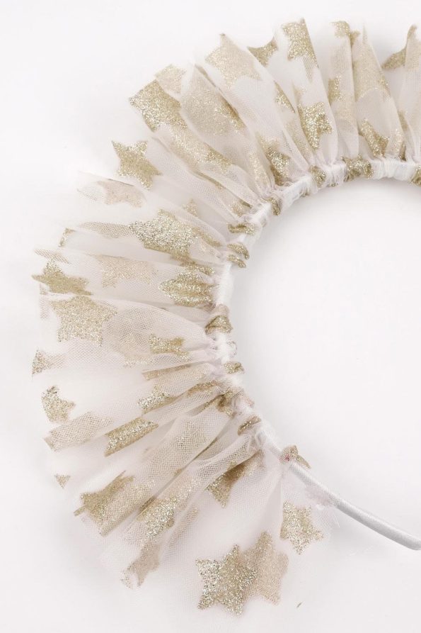 White Tulle Crown with Large Stars for Girls