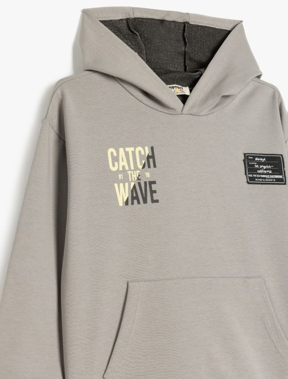 Boys' Cotton Hooded Long Sleeve Oversized Sweatshirt with Slogan Print