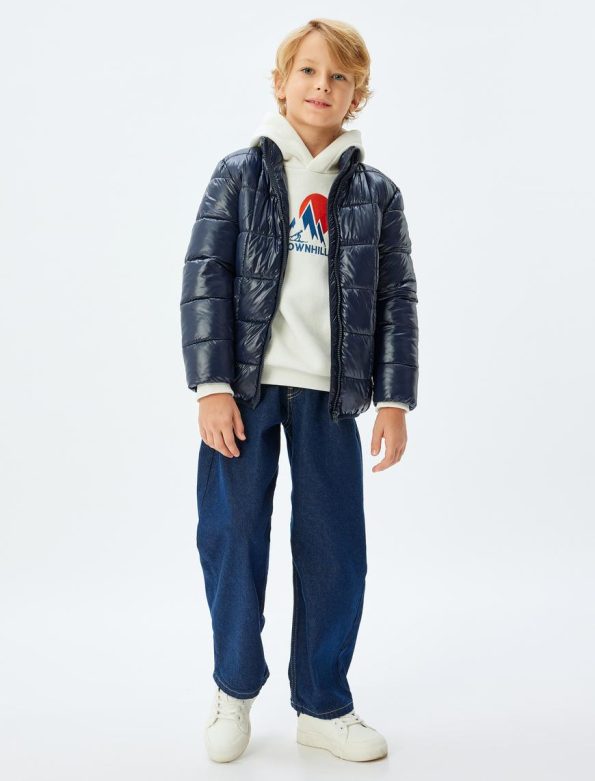 Boys' Quilted Jacket with Stand Collar and Zipper