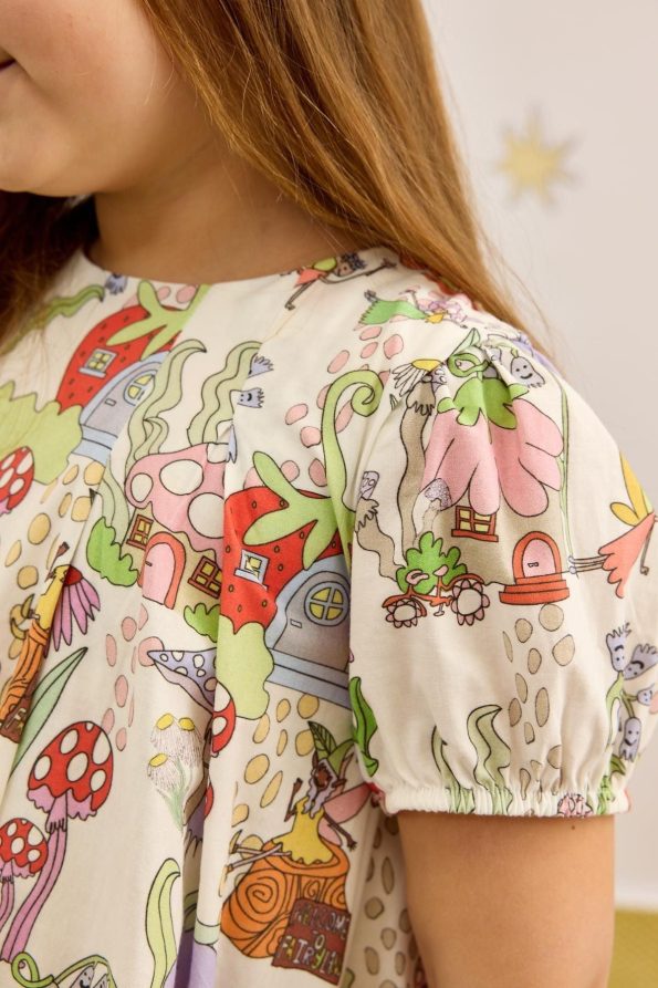 Mushroom Print Cream Dress