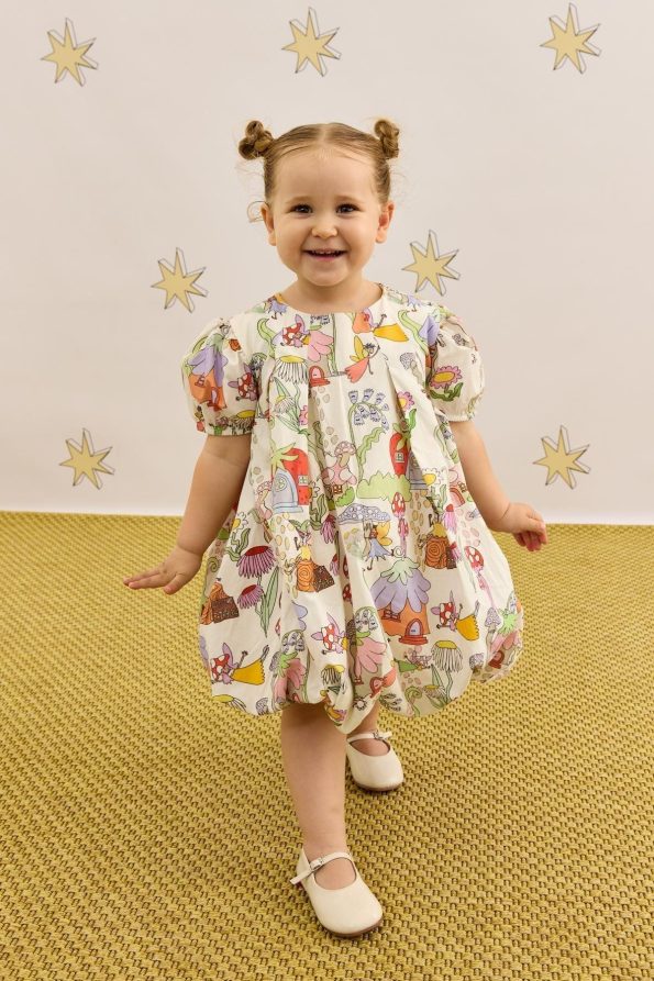 Mushroom Print Cream Dress