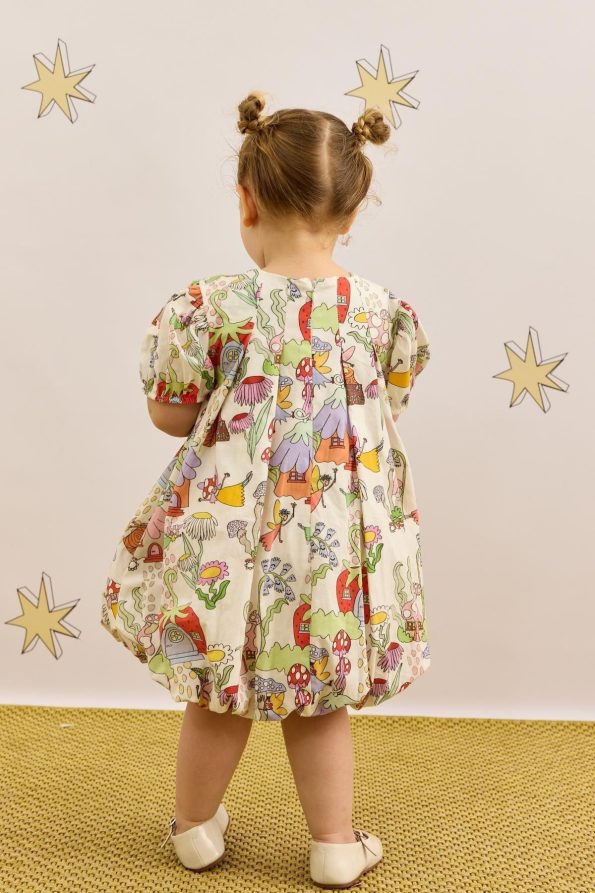 Mushroom Print Cream Dress