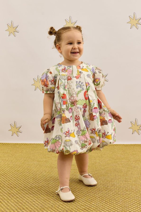 Mushroom Print Cream Dress