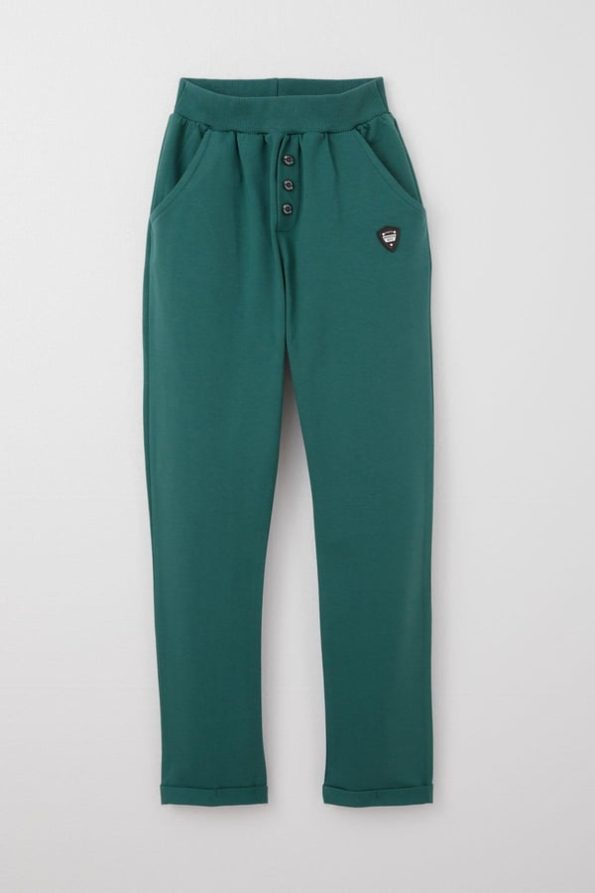 Boys' Emerald Green Pocketed Button-Detail Pants (Ages 4-7)