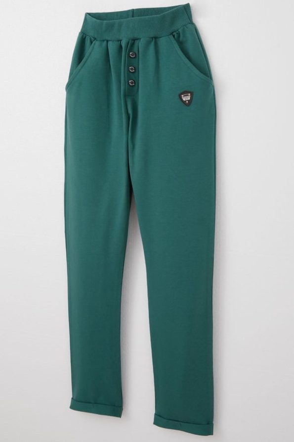 Boys' Emerald Green Pocketed Button-Detail Pants (Ages 4-7)