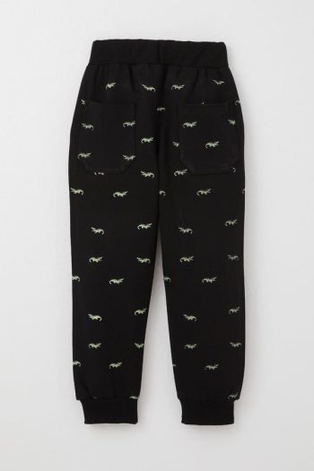 Boys' Black Sweatpants with Cute Crocodile Pattern and Laces (4 Years)