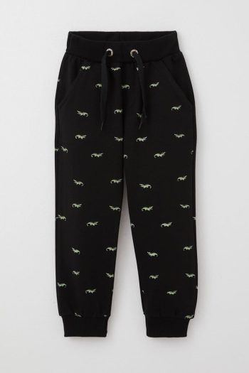 Boys' Black Sweatpants with Cute Crocodile Pattern and Laces (4 Years)