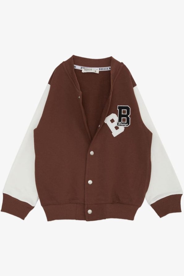Boys' College Jacket with Letter Embroidery in Brown (3 Years)