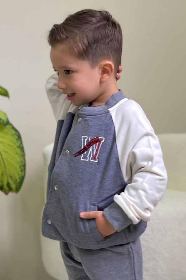 Boys' College Jacket with Letter Embroidery in Grey Melange (3-6 Years)