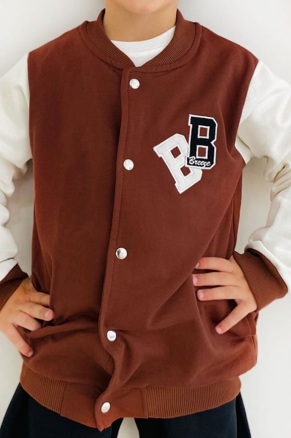 Boys' College Jacket with Letter Embroidery in Brown (3 Years)
