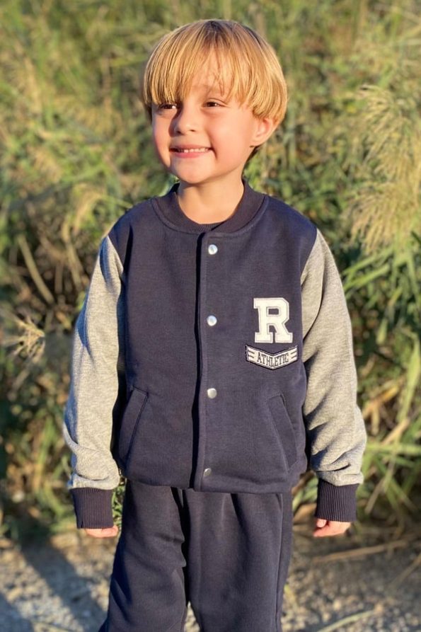 Boys' College Jacket with Letter Embroidery in Navy Blue (3 Years)