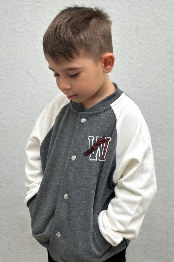 Boys' College Jacket with Letter Embroidery in Grey Melange (3-6 Years)