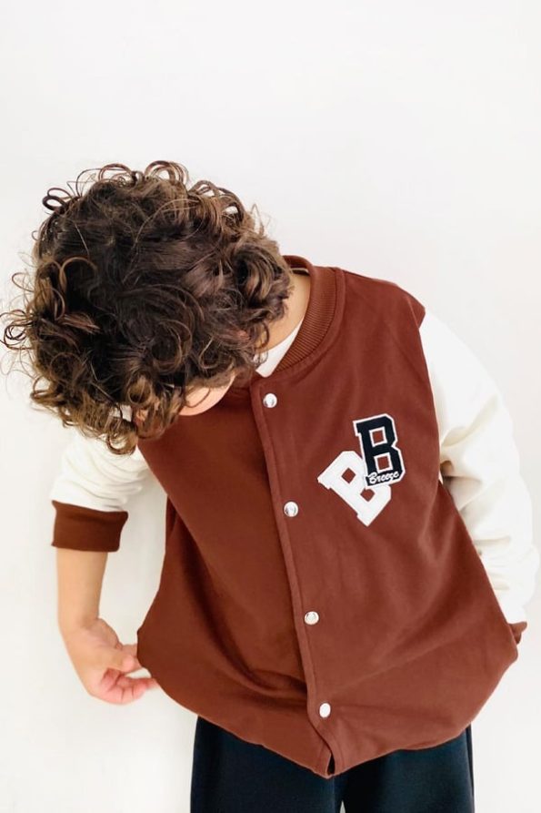 Boys' College Jacket with Letter Embroidery in Brown (3 Years)