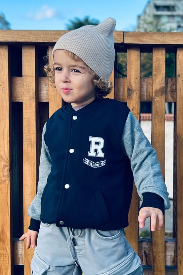 Boys' College Jacket with Letter Embroidery in Navy Blue (3 Years)