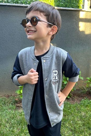 Boys' College Jacket with Letter Embroidery in Gray Melange (3-4 Years)