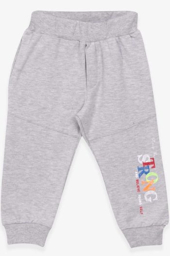Boys' Printed Pocket Sweatpants in Light Gray Melange (1.5-2 Years)