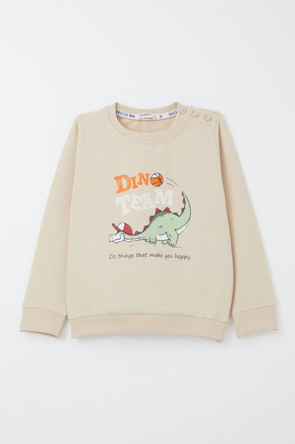 Boys' Dinosaur Print Beige Tracksuit Set (1-2 Years)
