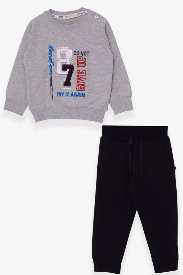 Boys' Sweatshirt Set with Number Embroidery in Grey Melange (1.5-5 Years)