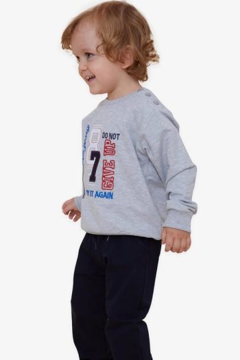 Boys' Sweatshirt Set with Number Embroidery in Grey Melange (1.5-5 Years)