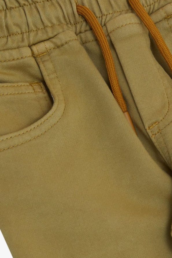 Boys' Elastic Waist and Cuffed Trousers in Khaki Green (Ages 1.5-4)