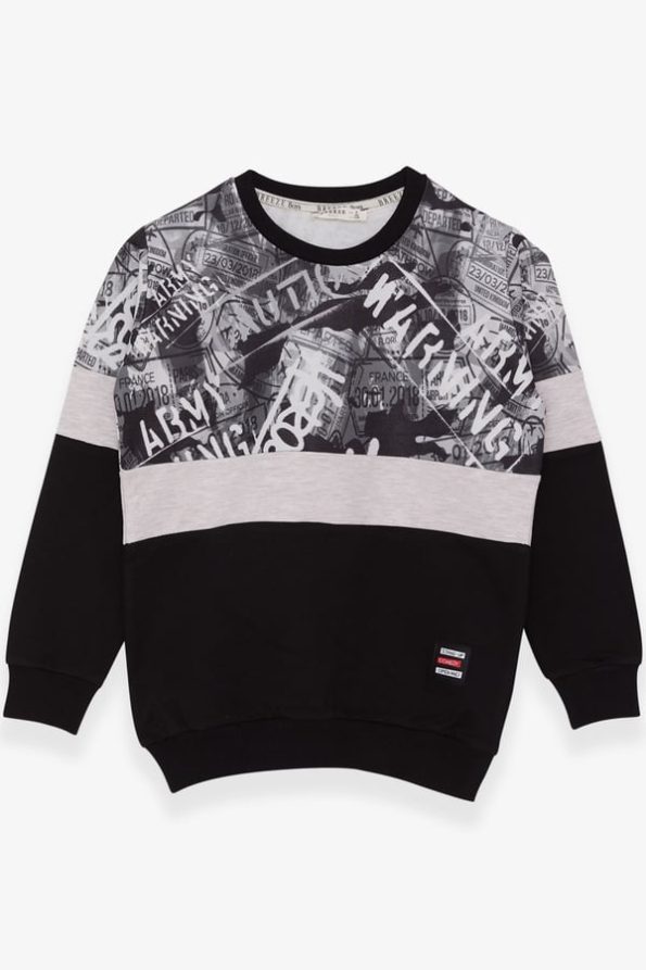 Boys' Printed Black Sweatshirt (Ages 8-12)
