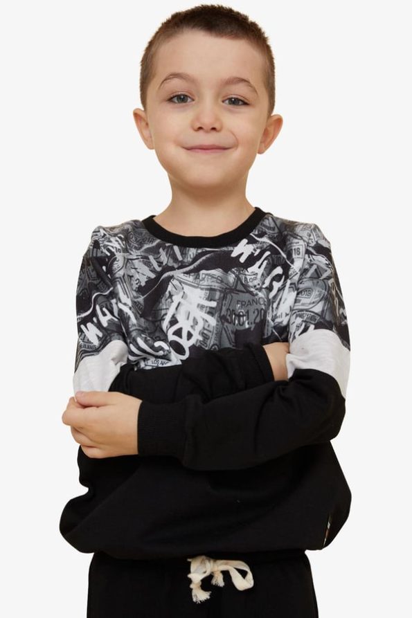 Boys' Printed Black Sweatshirt (Ages 8-12)