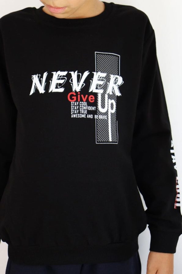 Boys' Motivational Themed Black Sweatshirt (Ages 8-11)